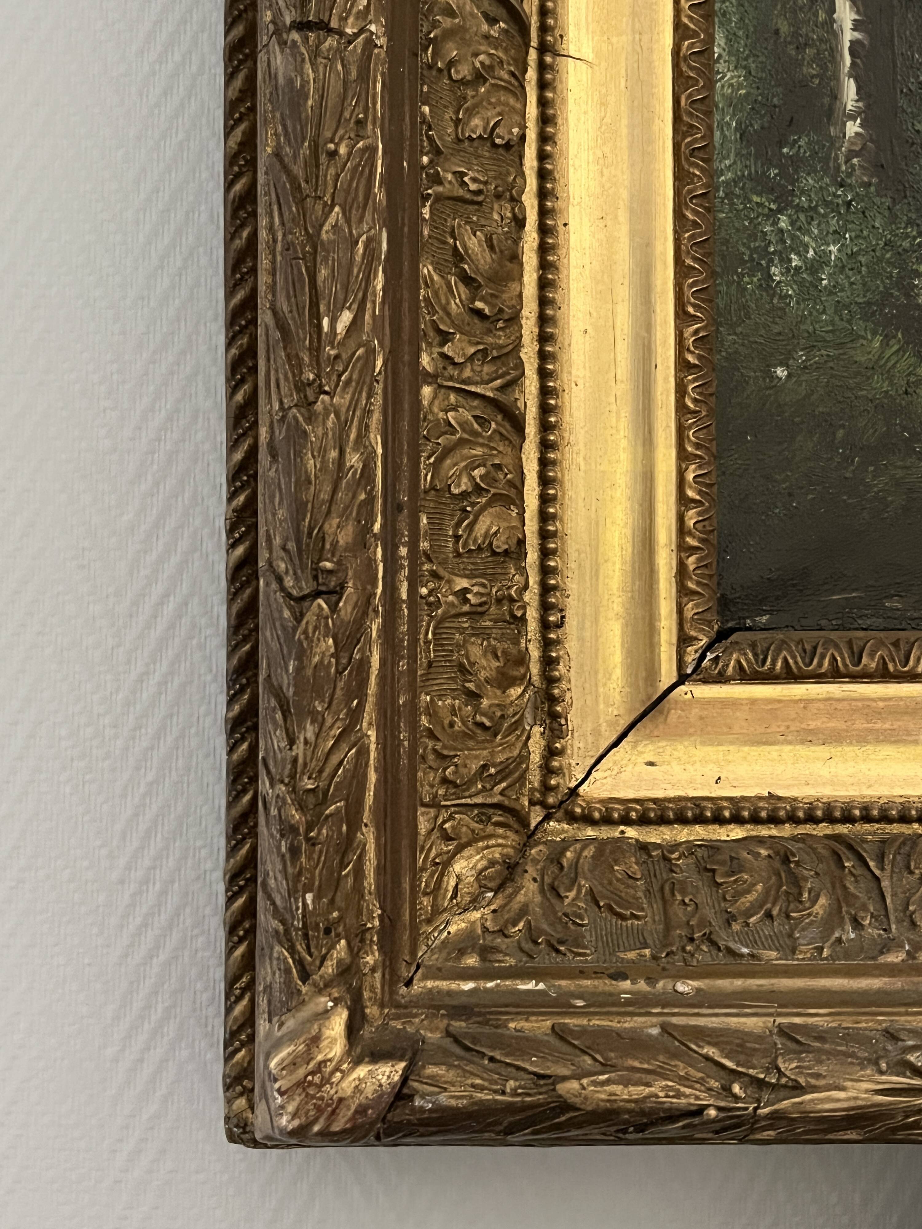 French school, HST animated landscape Barbizon signed late 19th century