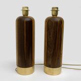 Pair of Mid-century Modern Style Italian Wood and Brass Table Lamps