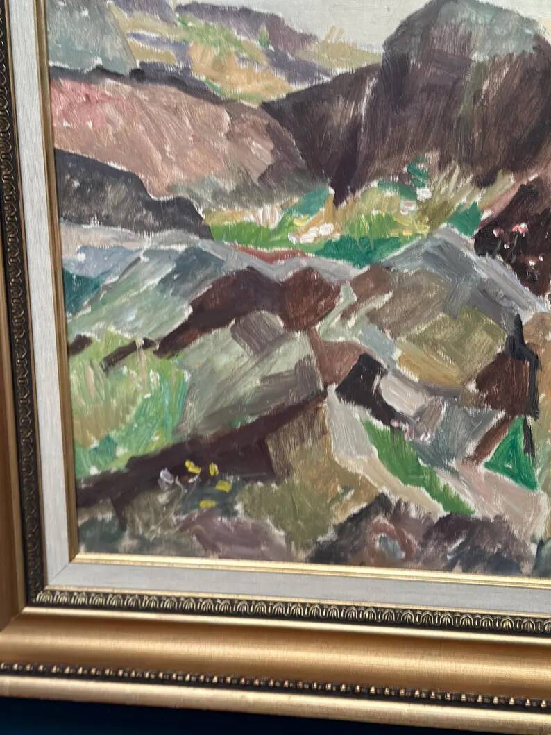 Original Swedish Oil on Canvas - 'The Dark Cliff' by Ellis Wallin - Signed - Dated 1962 - Vintage and Framed