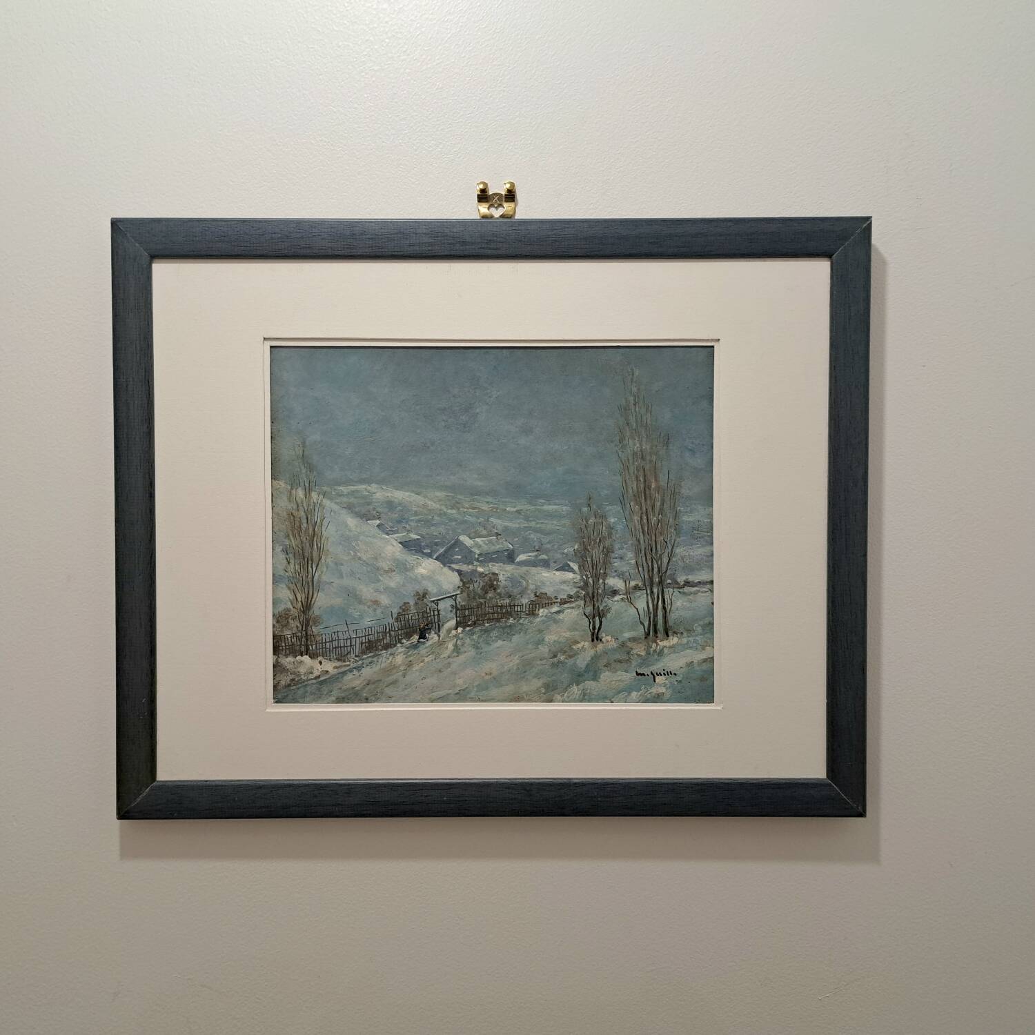 Impressionist painting - oil on panel signed - winter landscape - 20th century