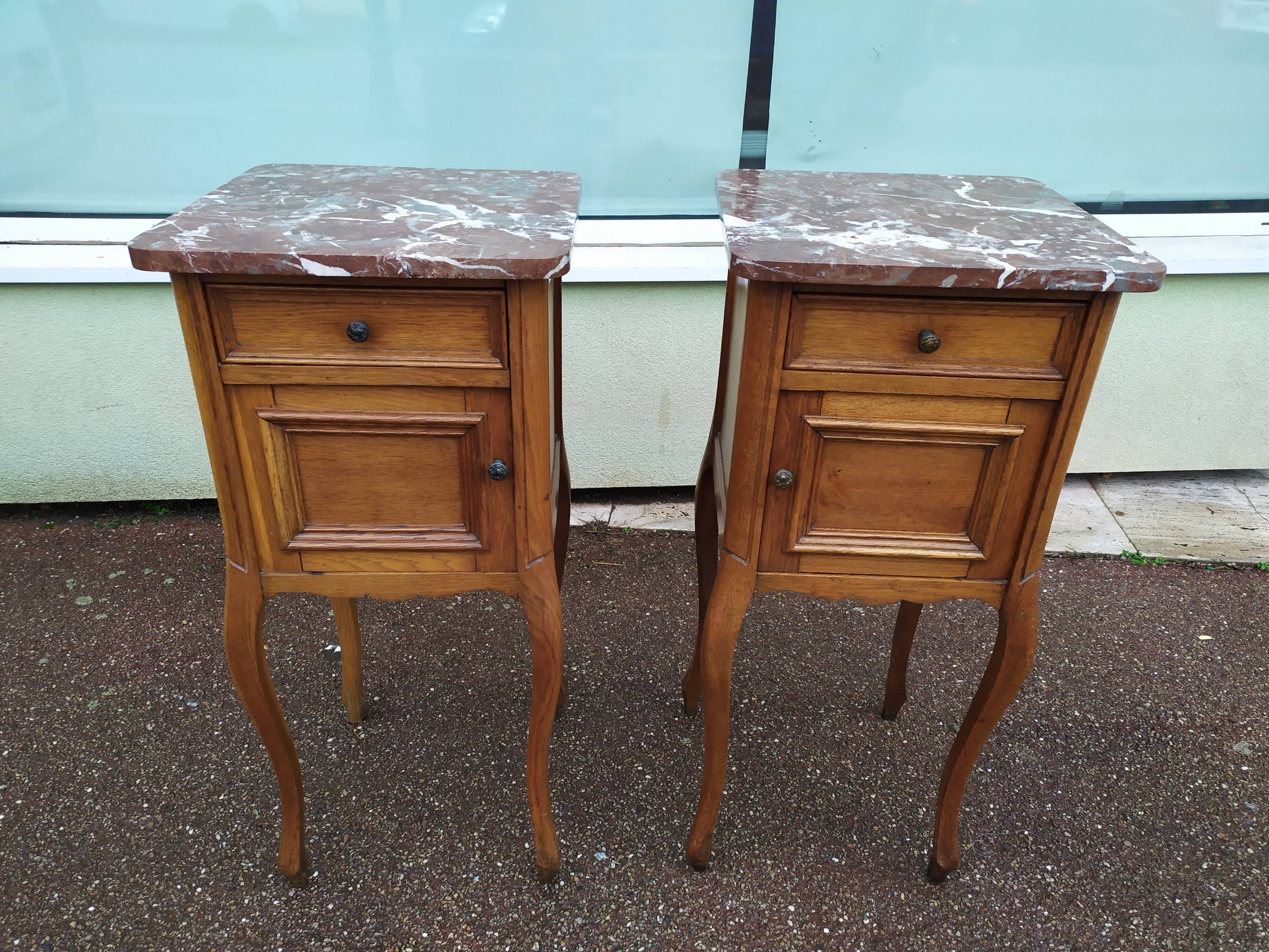 Set of 2 Louis XV style marble bedside tables