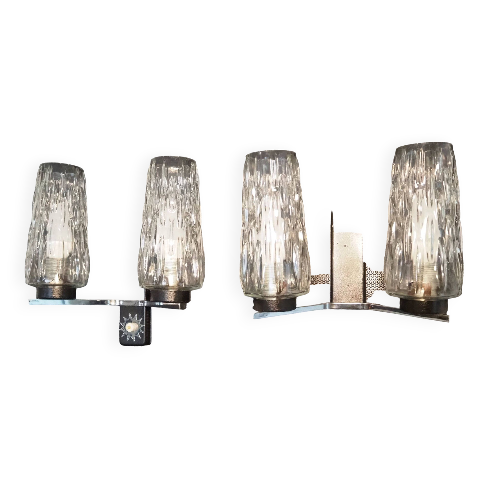 Pair of wall lights from the 1950s-1960s with a push button switch.