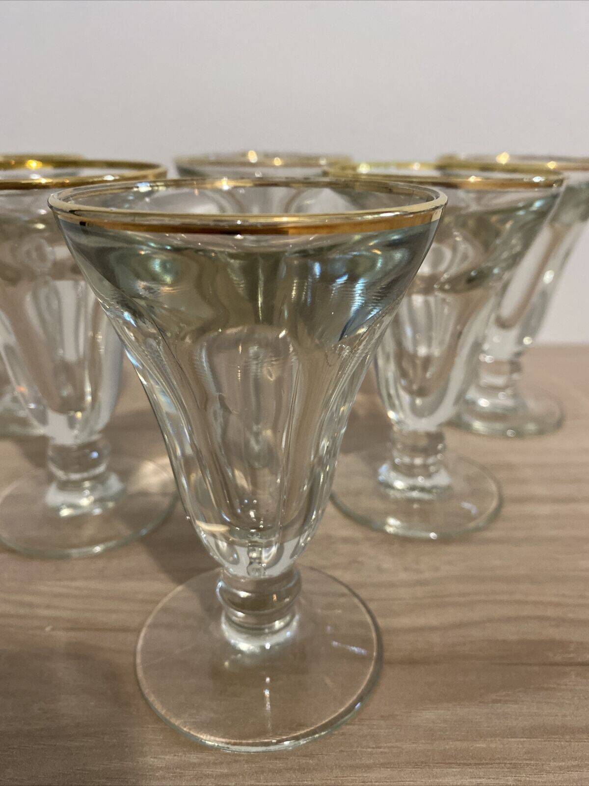 6 old bistrot glasses trumpeurs la rochere very thick with gilded edge