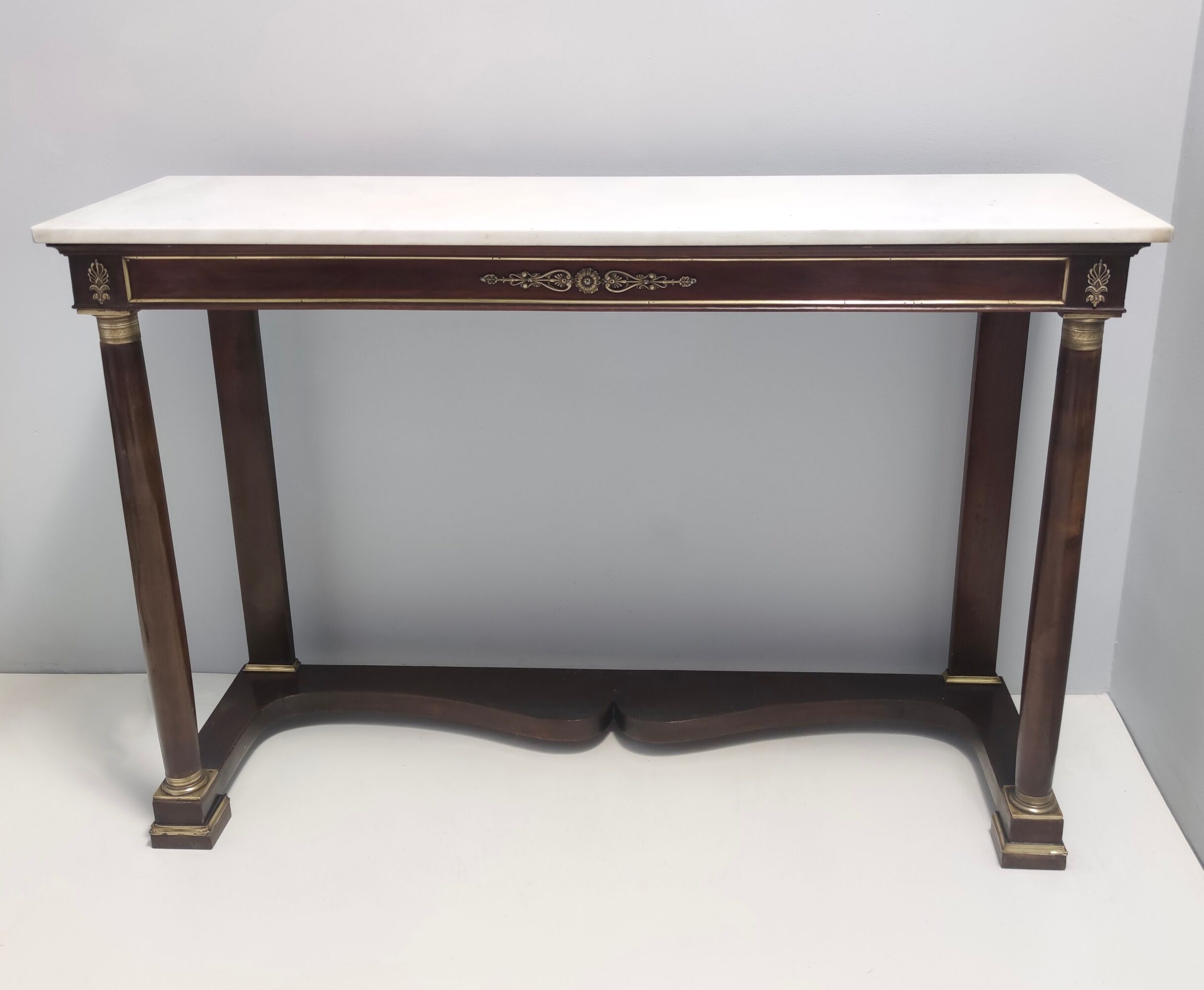 Neoclassical Style Walnut Console with a Rectangular Carrara Marble Top, Italy