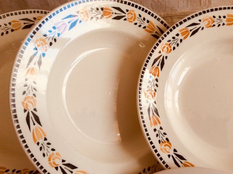 Set of 6 old hollow plates from the Badonviller factory
