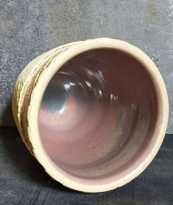 Vase céramique française Art-déco craquelé vanille
