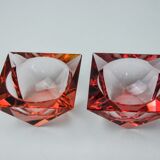 Duo of pink faceted ashtrays by Seguso, murano, italy, 1970