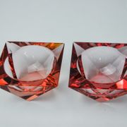 Duo of pink faceted ashtrays by Seguso, murano, italy, 1970