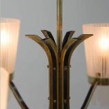 Lustre en laiton et verre de style Lyfa, Danemark, années 1970