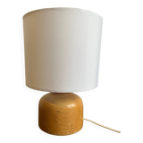 Wooden table lamp with white shade