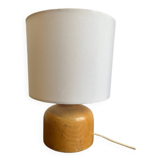 Wooden table lamp with white shade