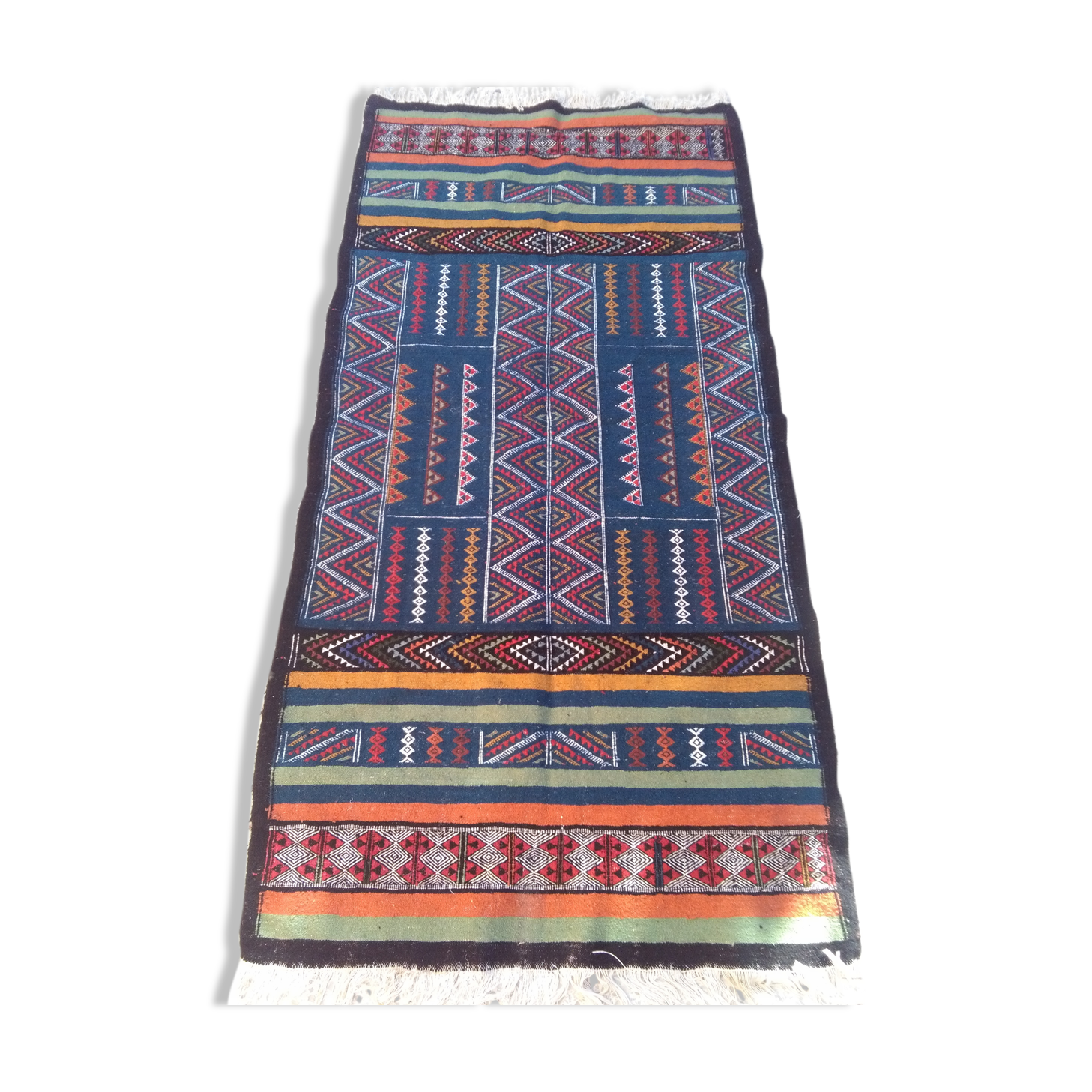 Carpet kilim blue in wool 97x198cm