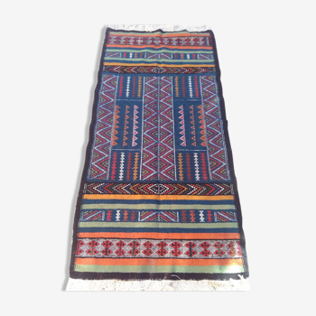 Tapis kilim bleu en laine 97x198cm