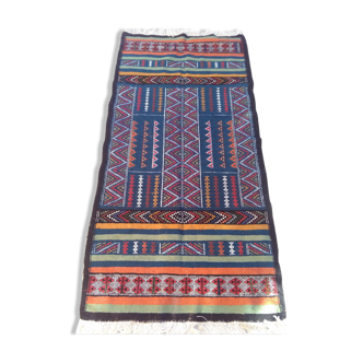 Tapis kilim bleu en laine 97x198cm