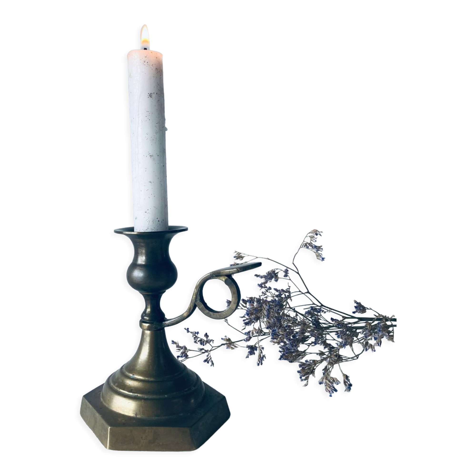 Candle holder with bronze handle