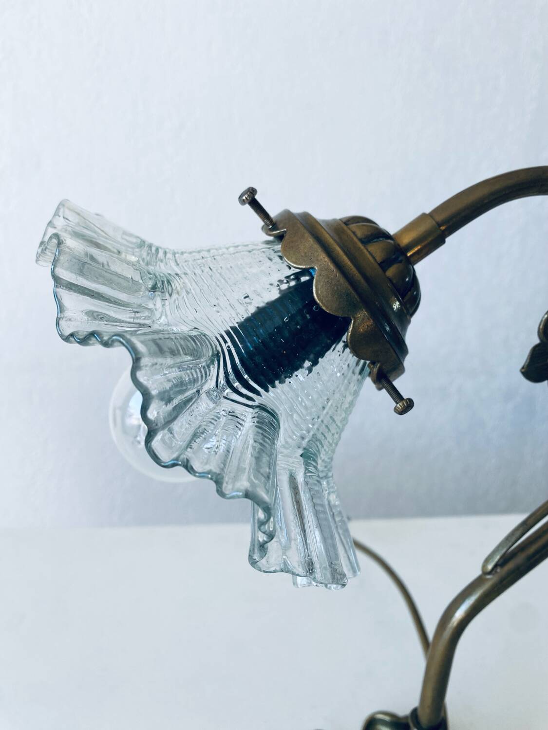 Vintage brass and glass flower lamp