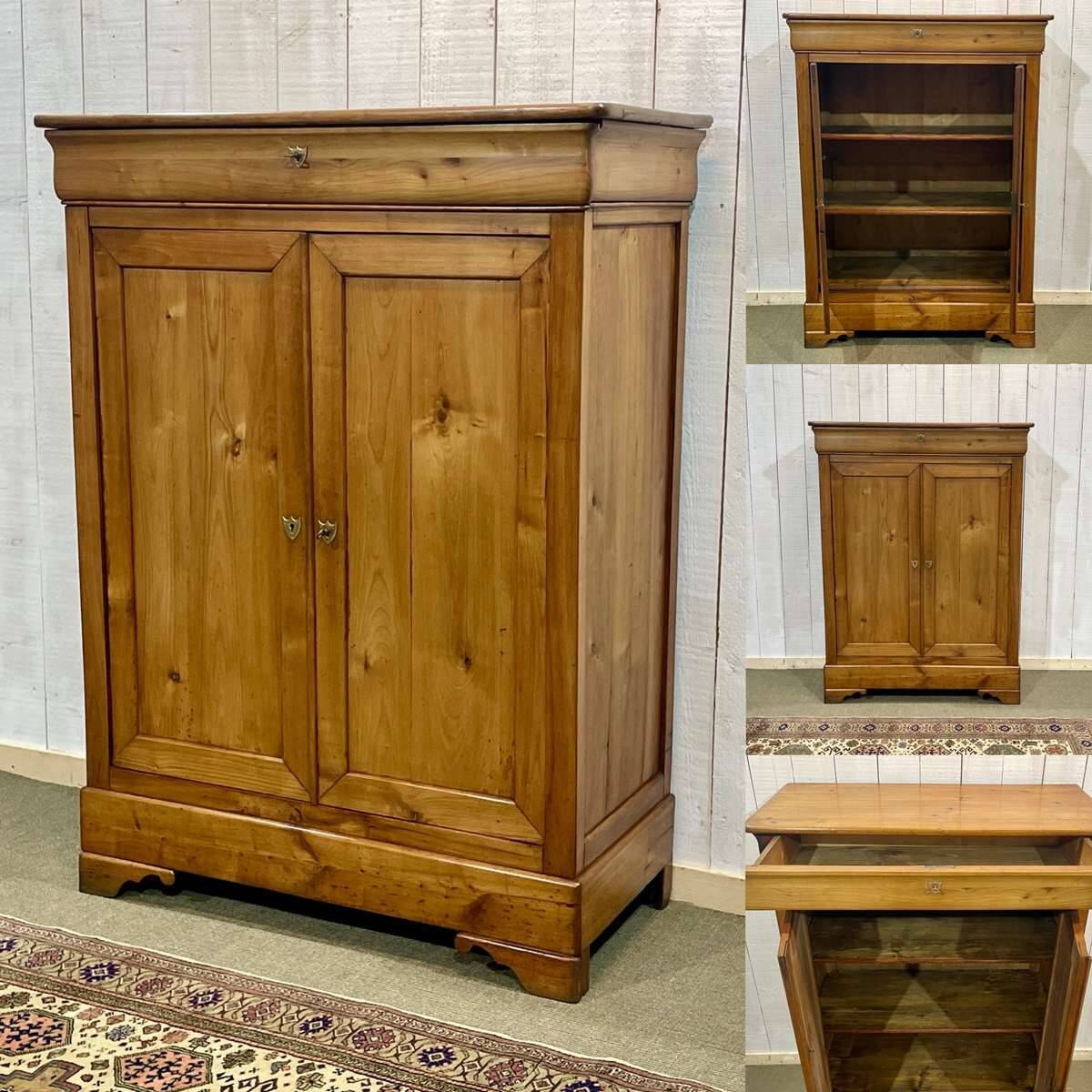 Small Louis Philippe 19th century cherry wood wardrobe with a drawer at the top