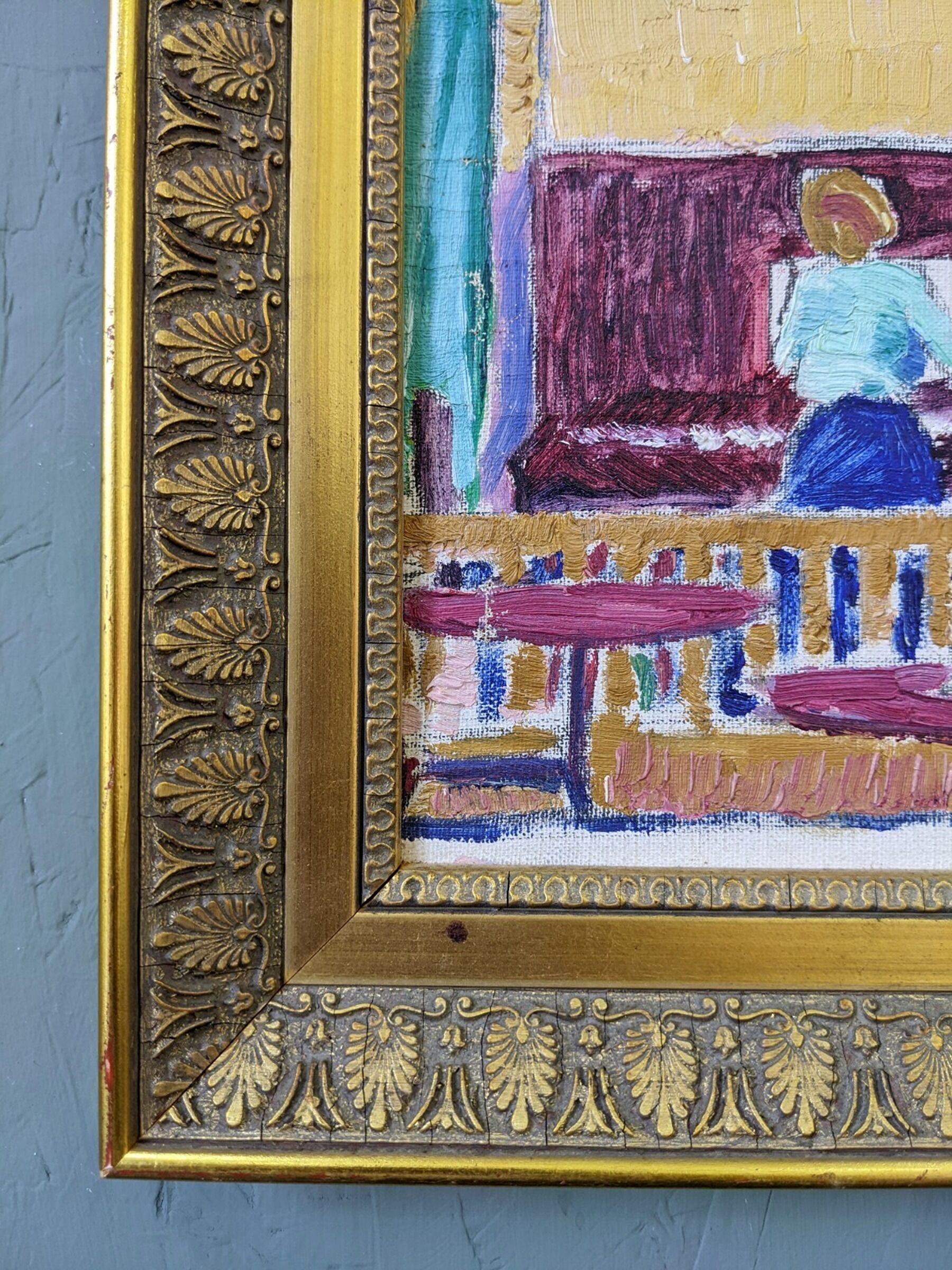 Mid-Century Modern "The Ensemble" Swedish Figurative Oil Painting, Framed