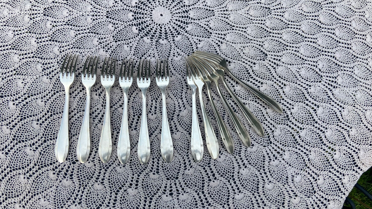 Set of 12 forks and 12 spoons Orbrille silver metal 1950 vintage