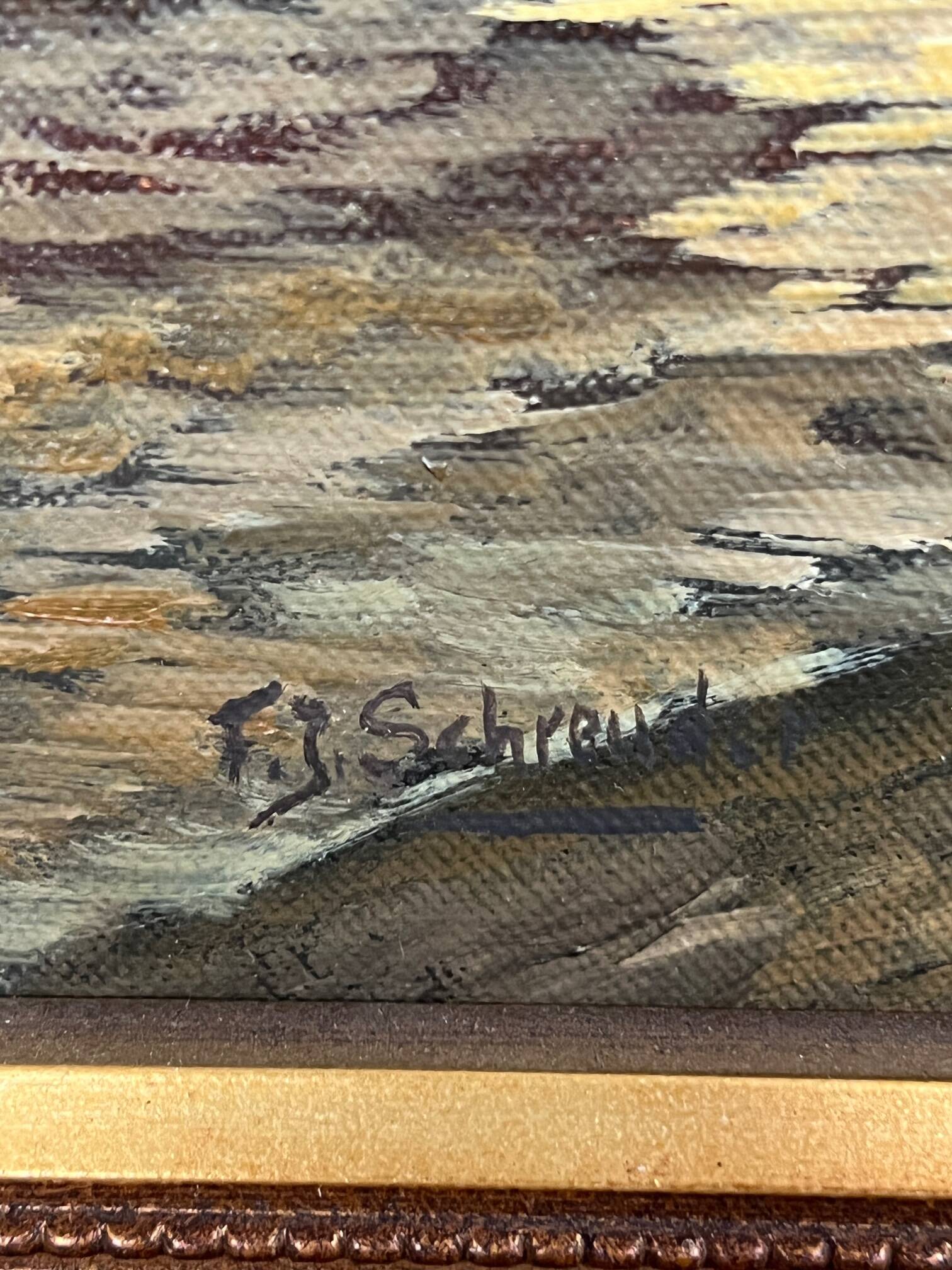 Paysage urbain. Huile sur toile.