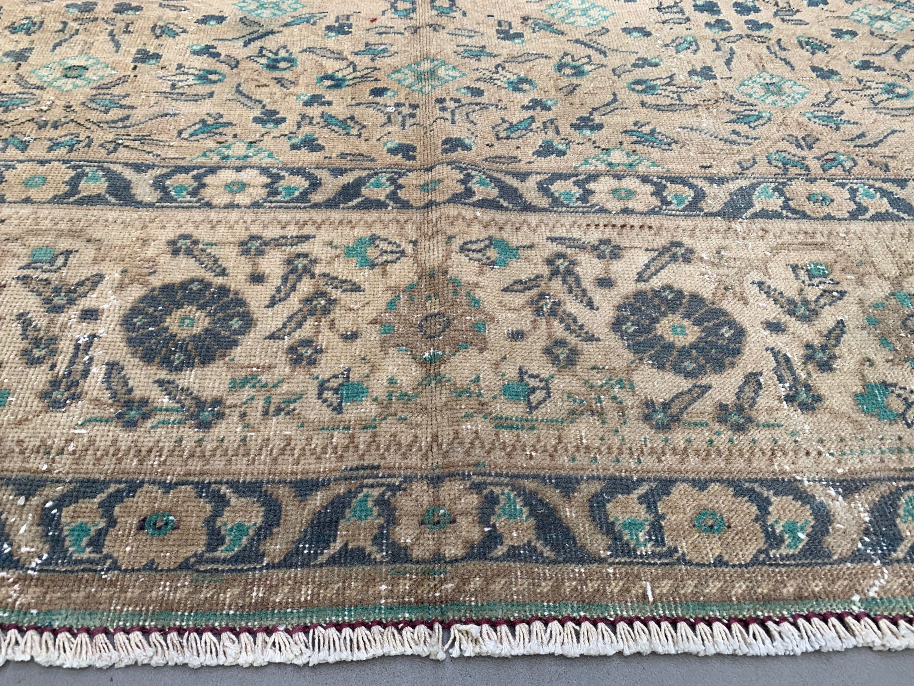 Vintage Turkish Rug 289x193 cm, Tribal Wool Carpet Large