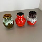 Set of 3 Multi-Color Fat Lava Op Art Pottery Vase Made Bay Ceramics, Germany