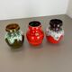 Set of 3 Multi-Color Fat Lava Op Art Pottery Vase Made Bay Ceramics, Germany