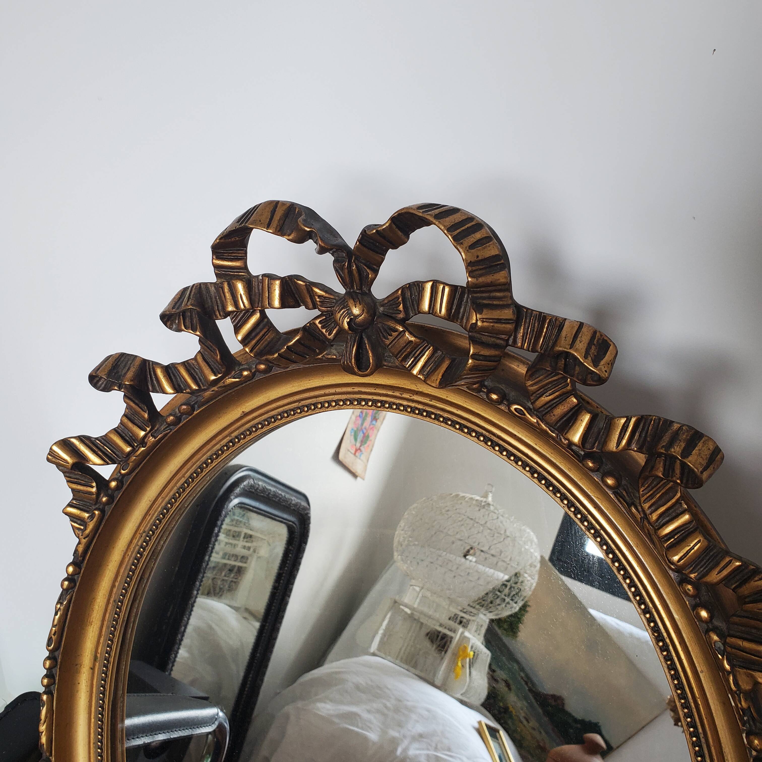 Louis XVI oval mirror with love knot and ribbon
