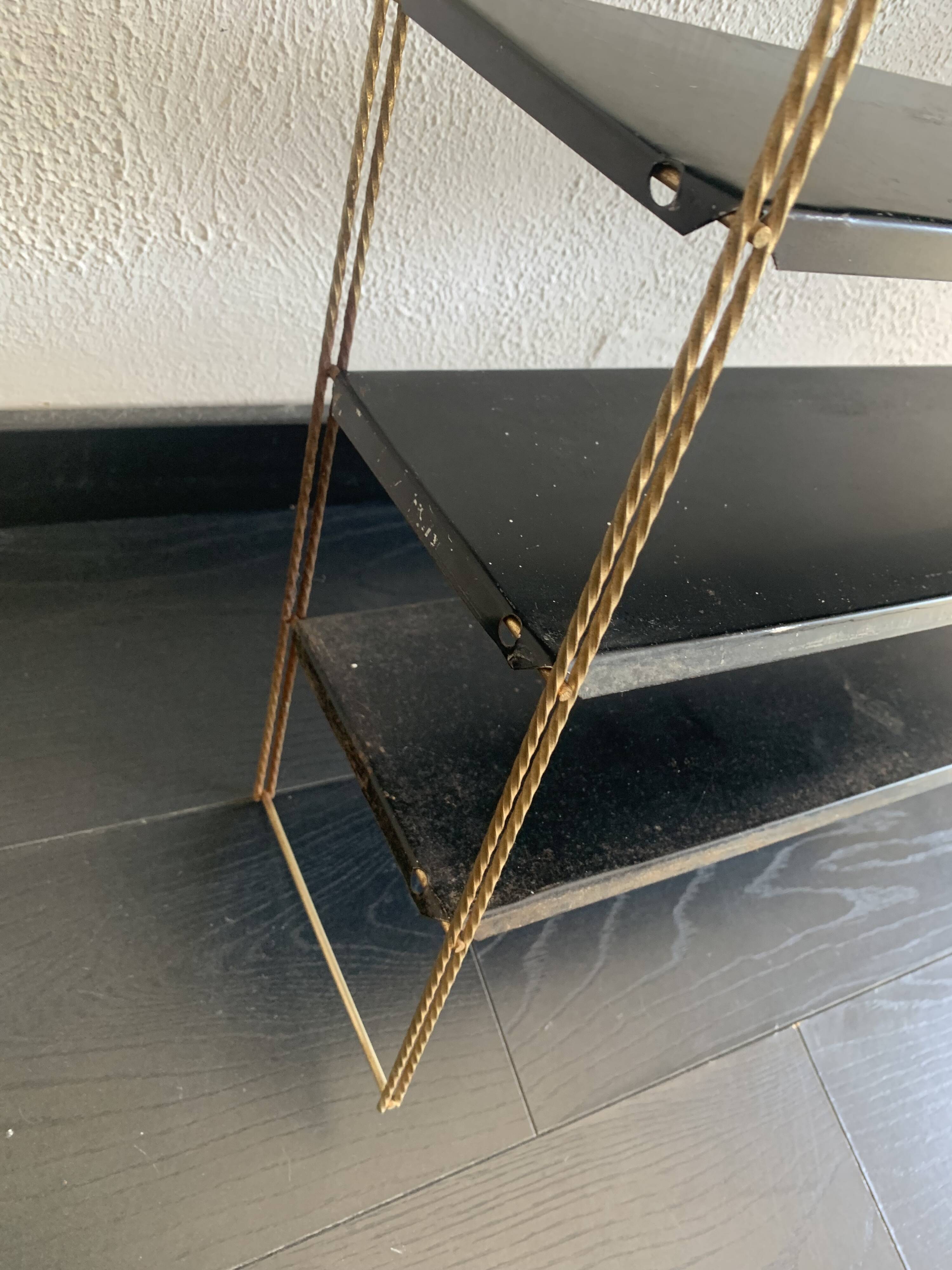 Vintage 1960 String wall shelf black and gold - 60 x 48 cm