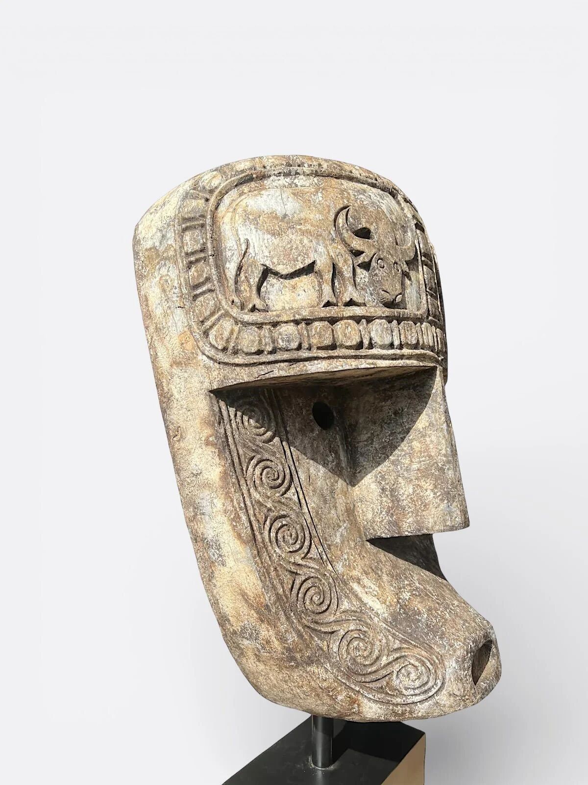 Large sculpture, handcrafted Suar wood totem.