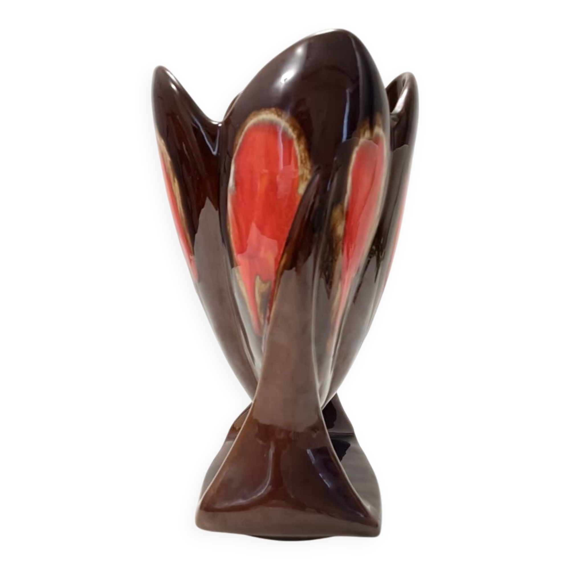 Handmade Orange and Brown Glazed Vallauris Ceramic Vase, France