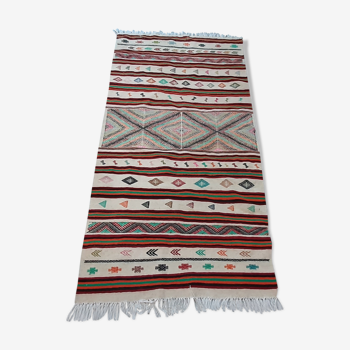 Multicolored Moroccan kilim carpet striped in pure wool, hallway carpet 100x200cm