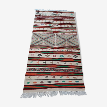 Tapis kilim marocain  multicolore rayé en pure laine, tapis  de couloir 100x200cm
