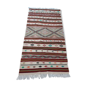 tapis kilim marocain  multicolore rayé en pure laine, tapis  de couloir 100x200cm