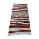 Multicolored Moroccan kilim carpet striped in pure wool, hallway carpet 100x200cm