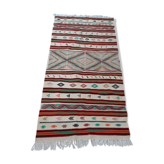 Tapis kilim marocain  multicolore rayé en pure laine, tapis  de couloir 100x200cm