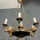 Lustre de style Empire en bronze, tôle verte et flamme en verre moulé