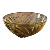 Coupe en verre ambré – base carrée et décor spiralé – design années 70