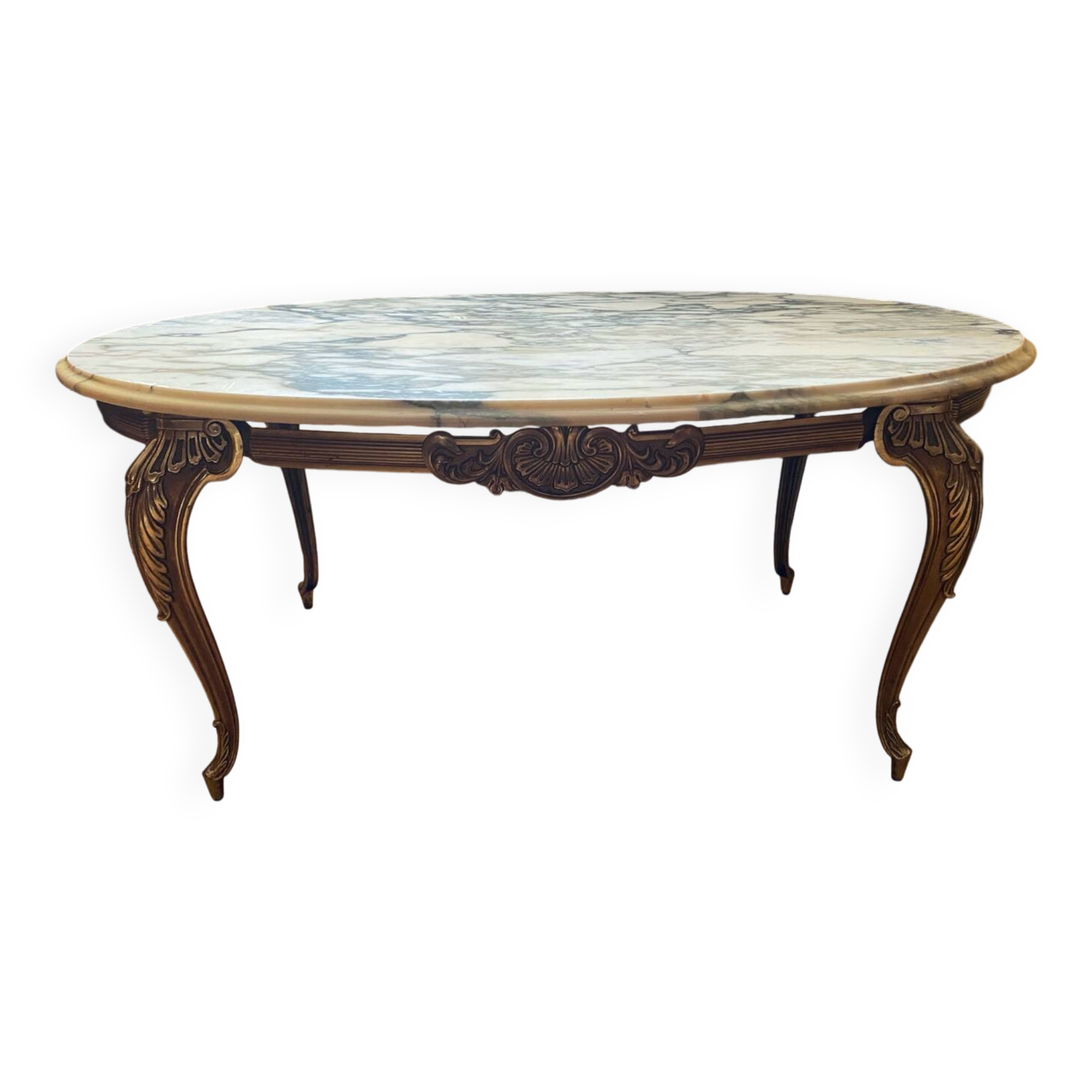 Coffee table with bronze base and marble top, Louis XV style, 20th century