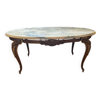 Coffee table with bronze base and marble top, Louis XV style, 20th century
