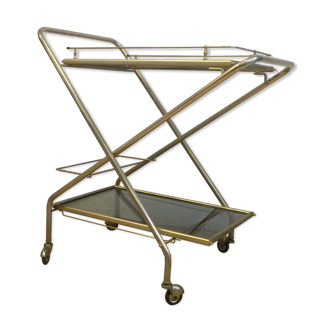 Vintage folding brass and smoke glass trolley