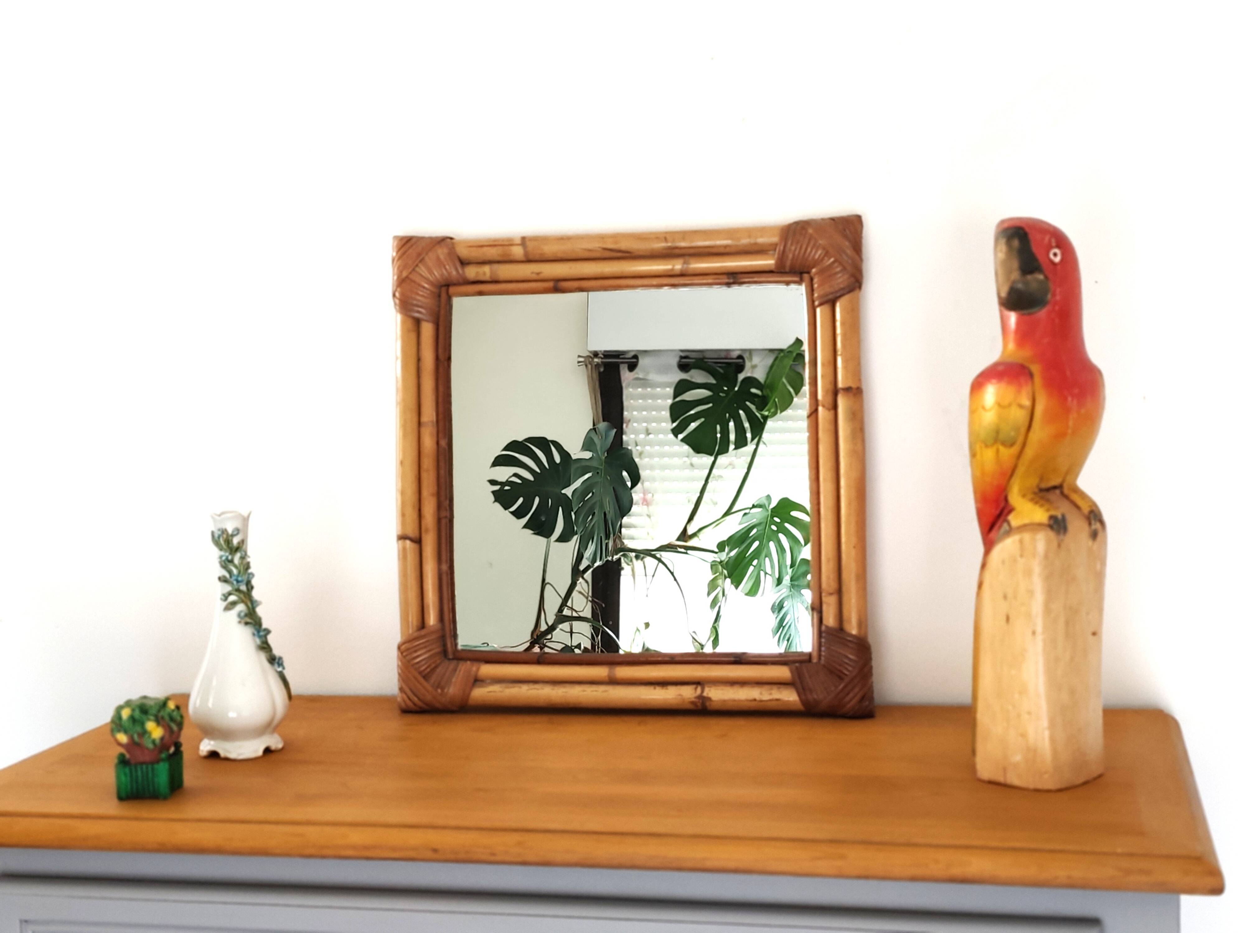 Woven bamboo mirror in natural tone