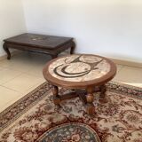 Table Basse Bois & céramique signée - Motif Cerf