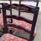 4 Henri II chairs in solid wood and floral burgundy fabric from the 19th century.