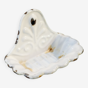 Old white enamelled sheet soap dish