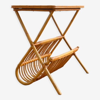 Porte revues bois bambou et rotin 1960s
