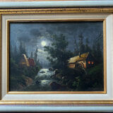 Painting j. sander alias johann jungblut (1860-1912) landscape in the moonlight