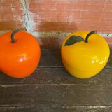 Ice Buckets Apple + Lemon Plastic Orange Yellow 70’s Vintage