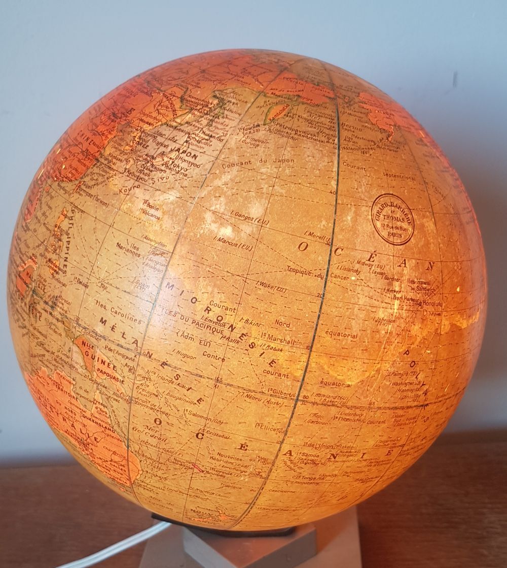 Earth globe, world map, glass and marble