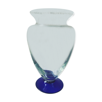 Transparent glass vase and cobalt blue glass paste base design and vintage